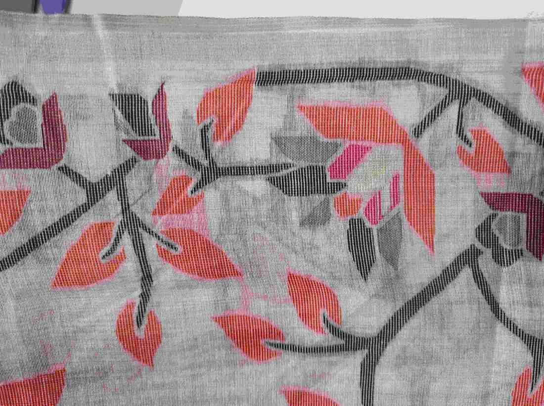 Floral Art Jamdani Saree - Orange Blossom