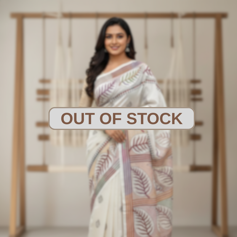 Serene White Leaf Touch Bangalore Silk Kantha Saree