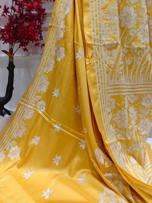 Golden Daisy Bangalore Silk Kantha Saree