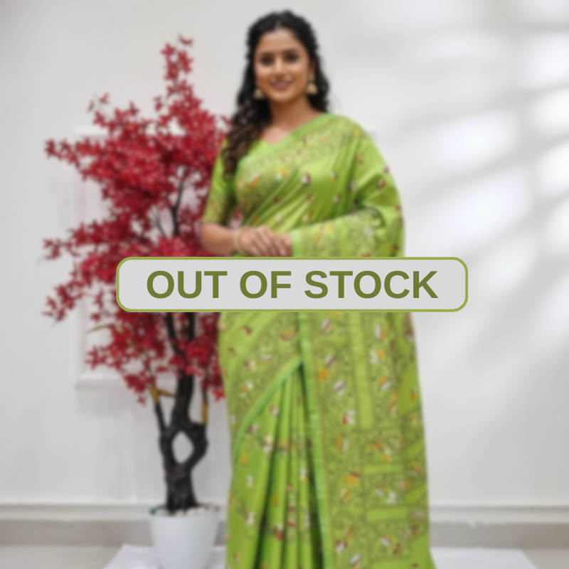 Bangalore Silk Blend Kantha Saree - Parrot Green
