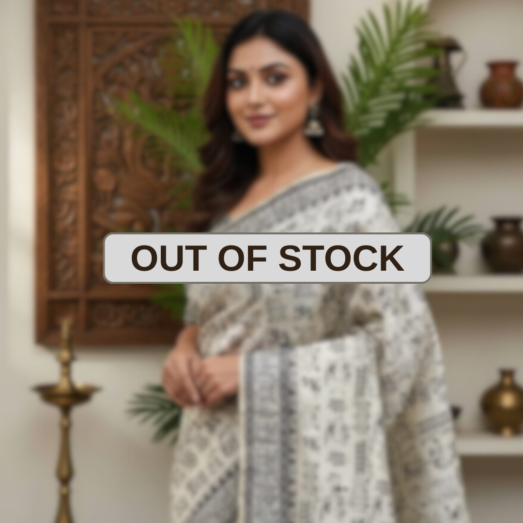 Black Thread Work Tussar Silk Saree - Warali Motifs