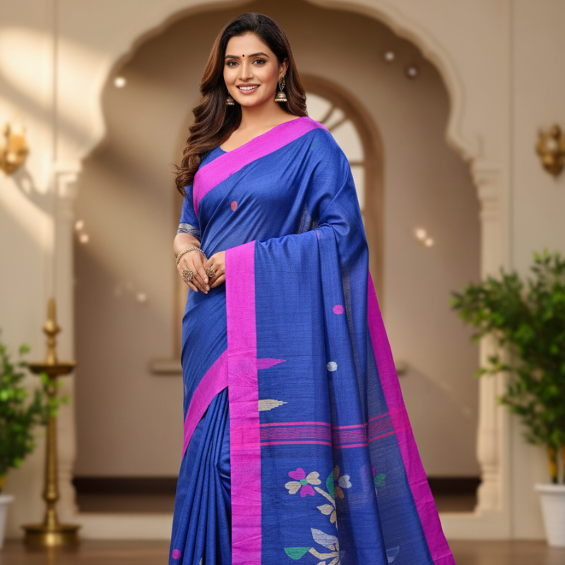 Pure Cotton Suti Saree – Indigo