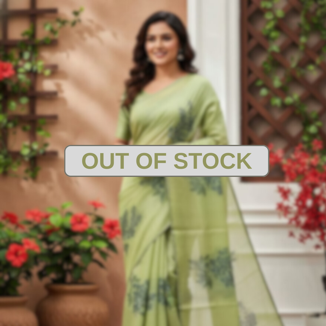 Floral Art Muga Jamdani Saree - Parrot Green Blossom