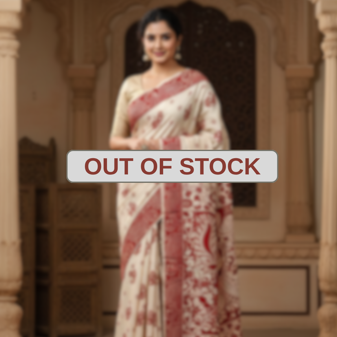 'Chitrangi' Cream base with Floral and Peacock motifs Nellore Silk Kalamkari Saree