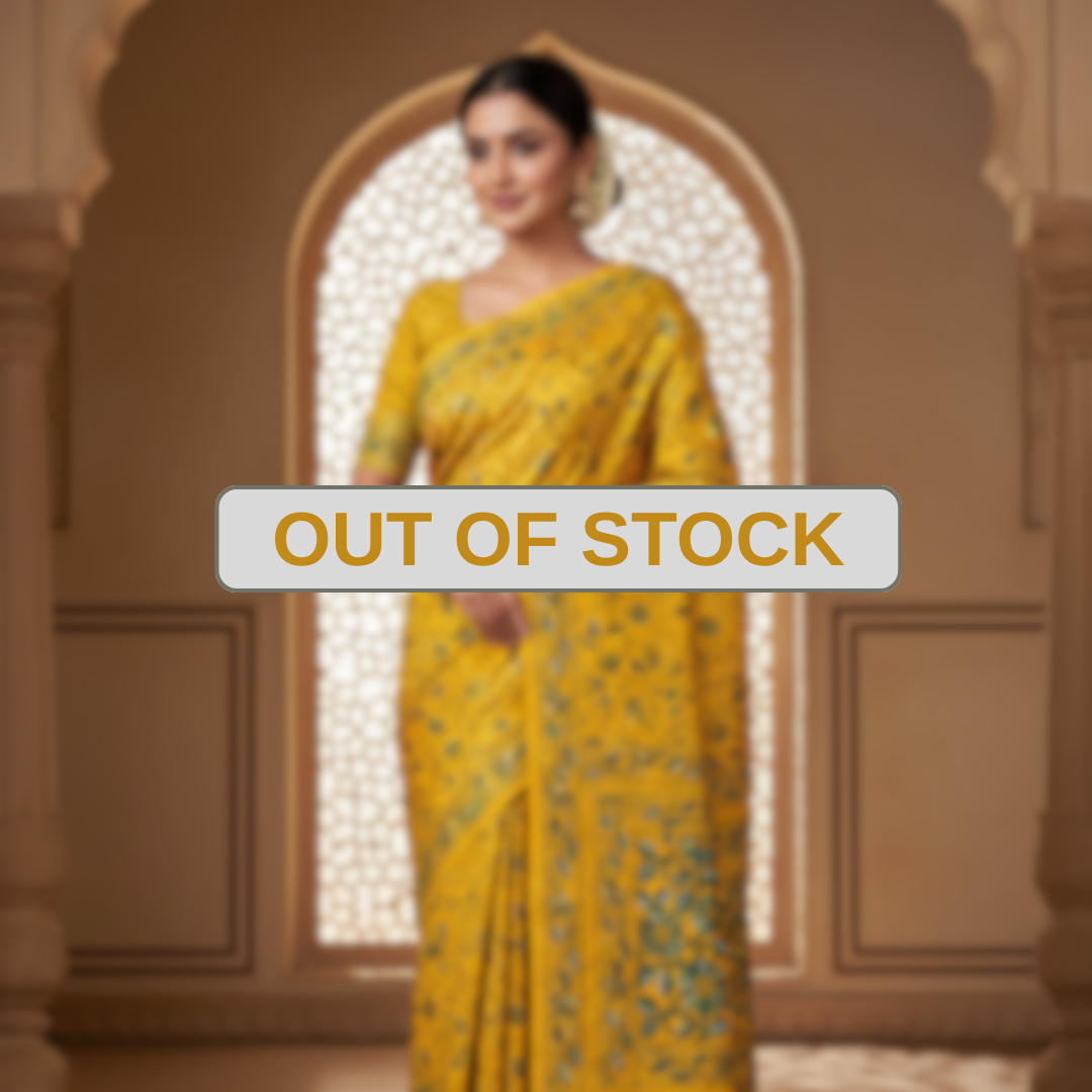 Bangalore Silk Blend Kantha Saree - Yellow With Floral Design