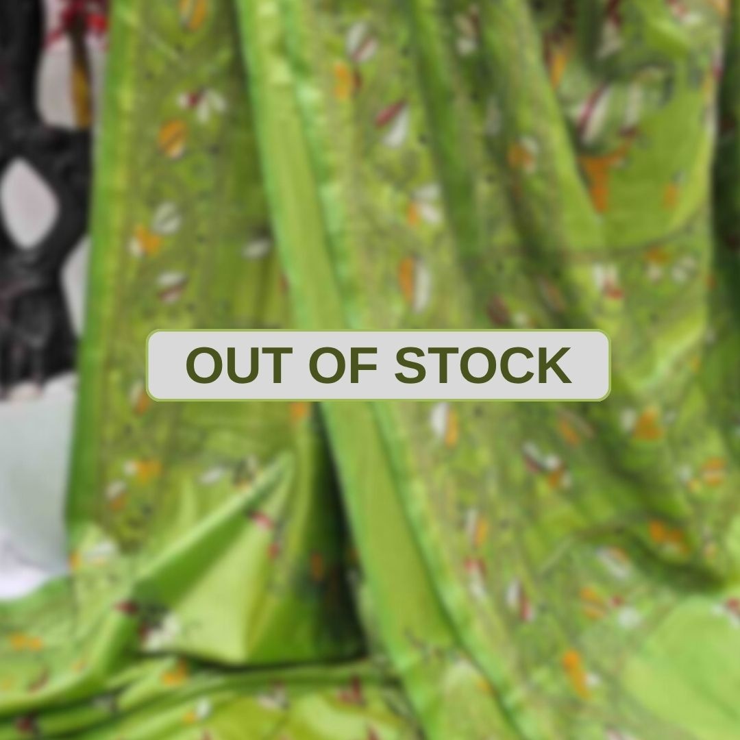 Bangalore Silk Blend Kantha Saree - Parrot Green