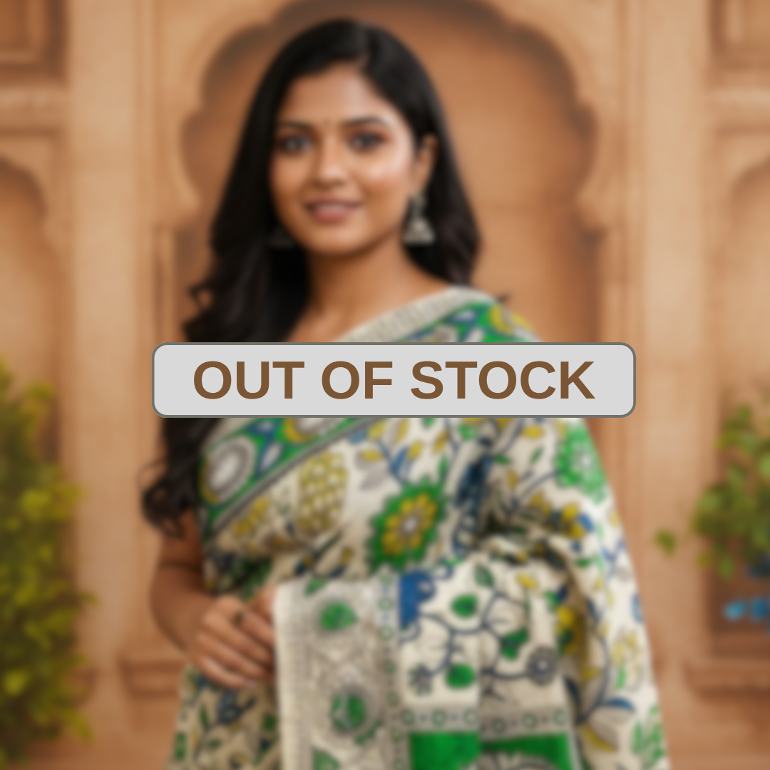 'Nilatarangini' Off White with Floral and Climber design cotton Kalamkari Saree