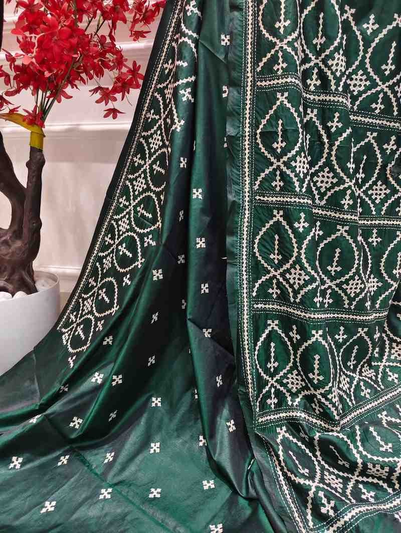 Classic Green Weave Bangalore Silk Kantha Saree