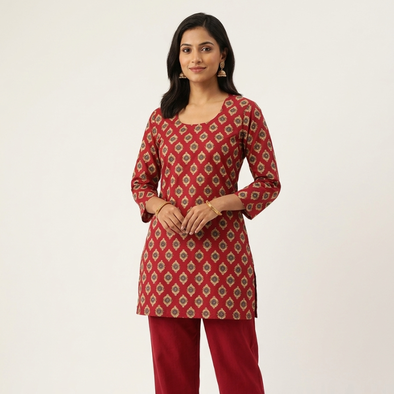 Scoop Neck Line Ladies Short Kurti
