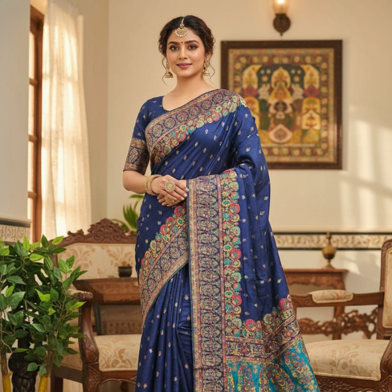 Muga Assam Silk - Indigo Elegance