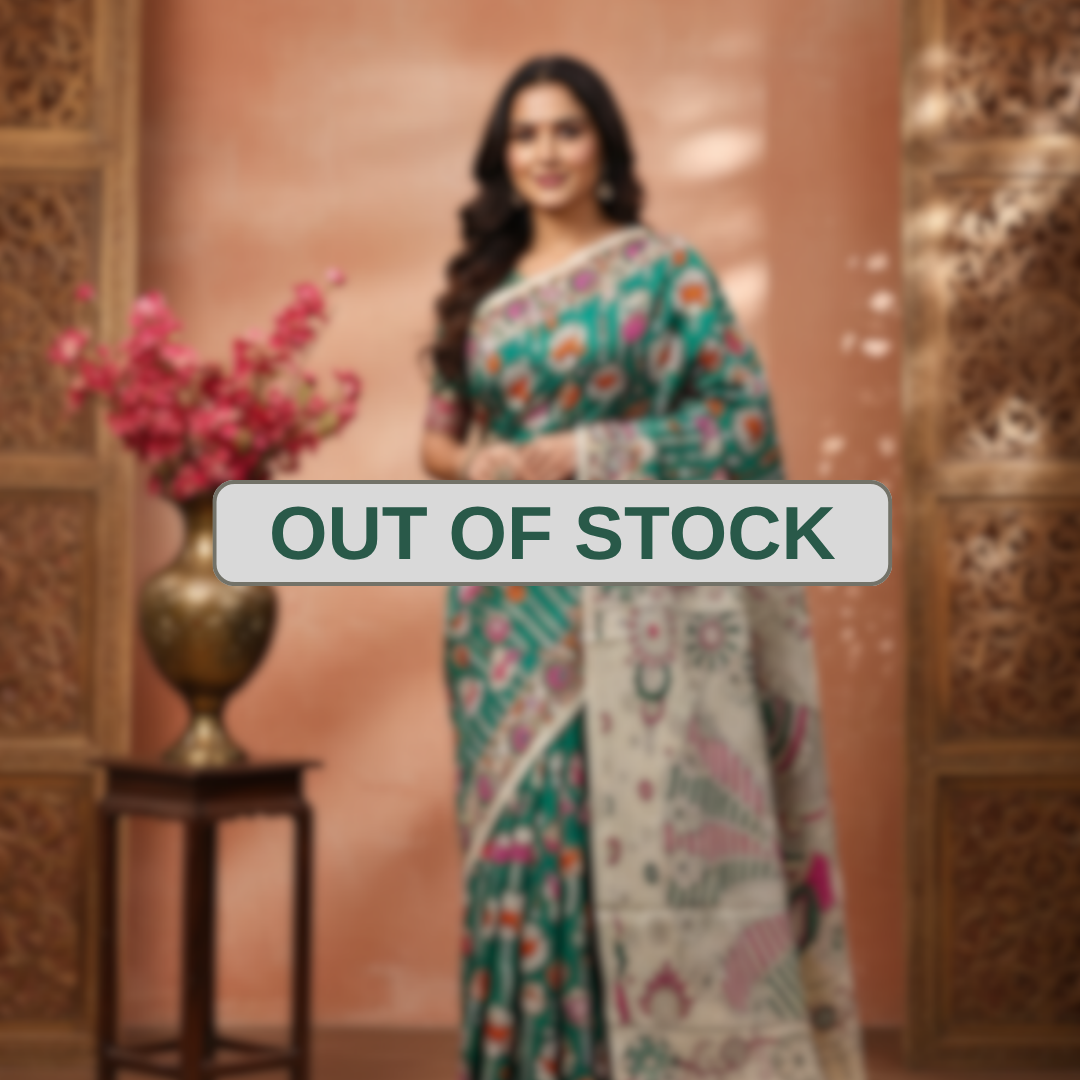 'Kamalatara' Green canvas with Lotus motifs cotton Kalamkari Saree