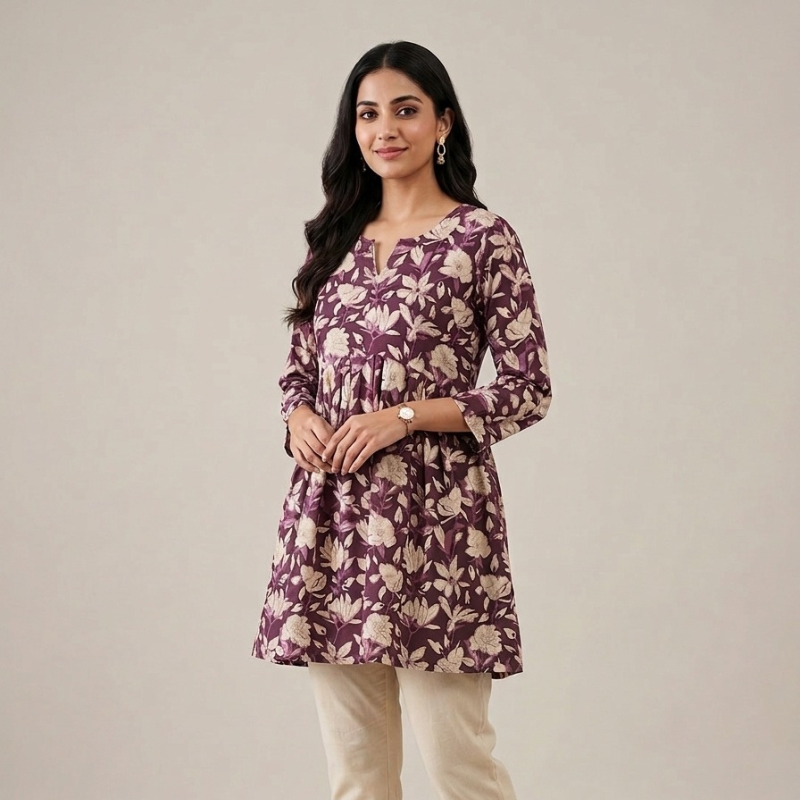 Classic Round Neck Ladies Short Kurti