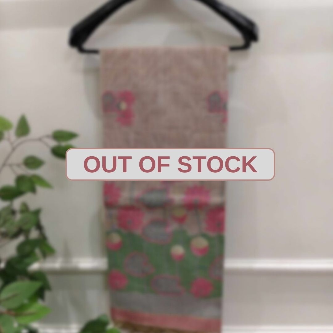 Dusky Lotus with Off White Base Muga Jamdani Saree