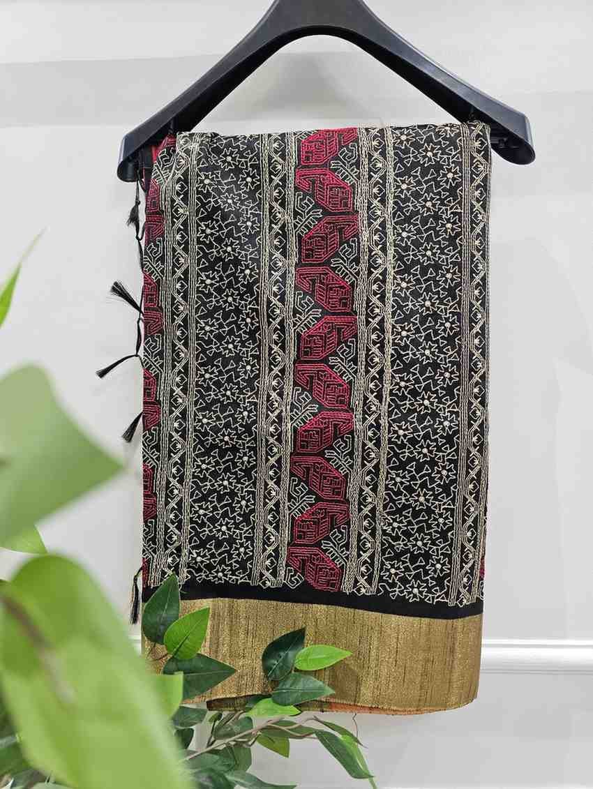 Hand Stitched Assam Silk - Black