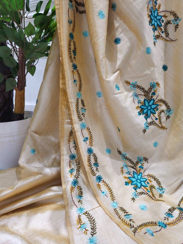 Silk Blend Hand Embroidered Nakshi Kantha Saree