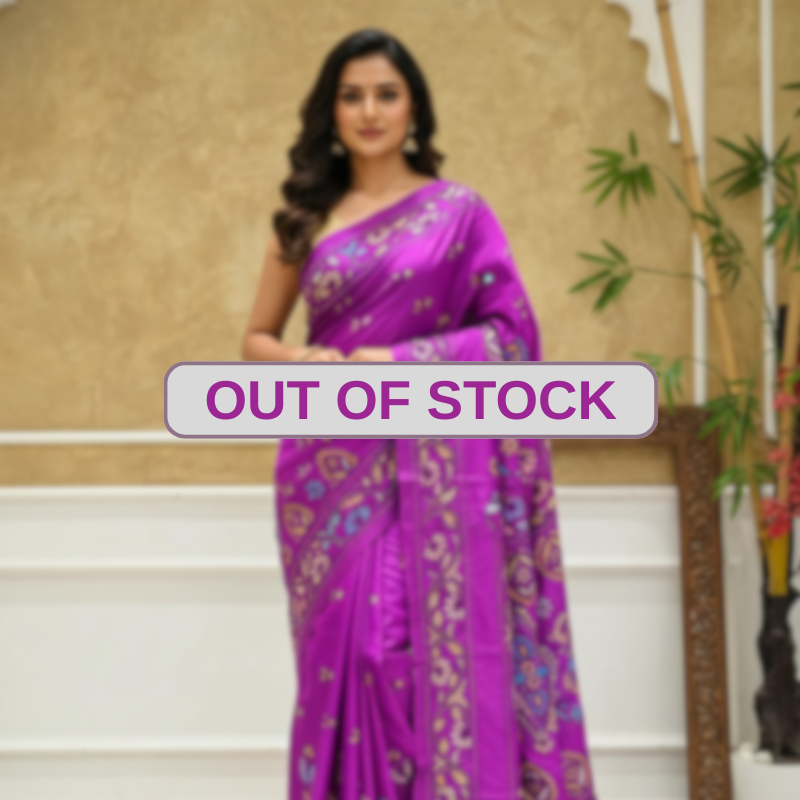 Bangalore pure silk Kantha Saree - Magenta Pink