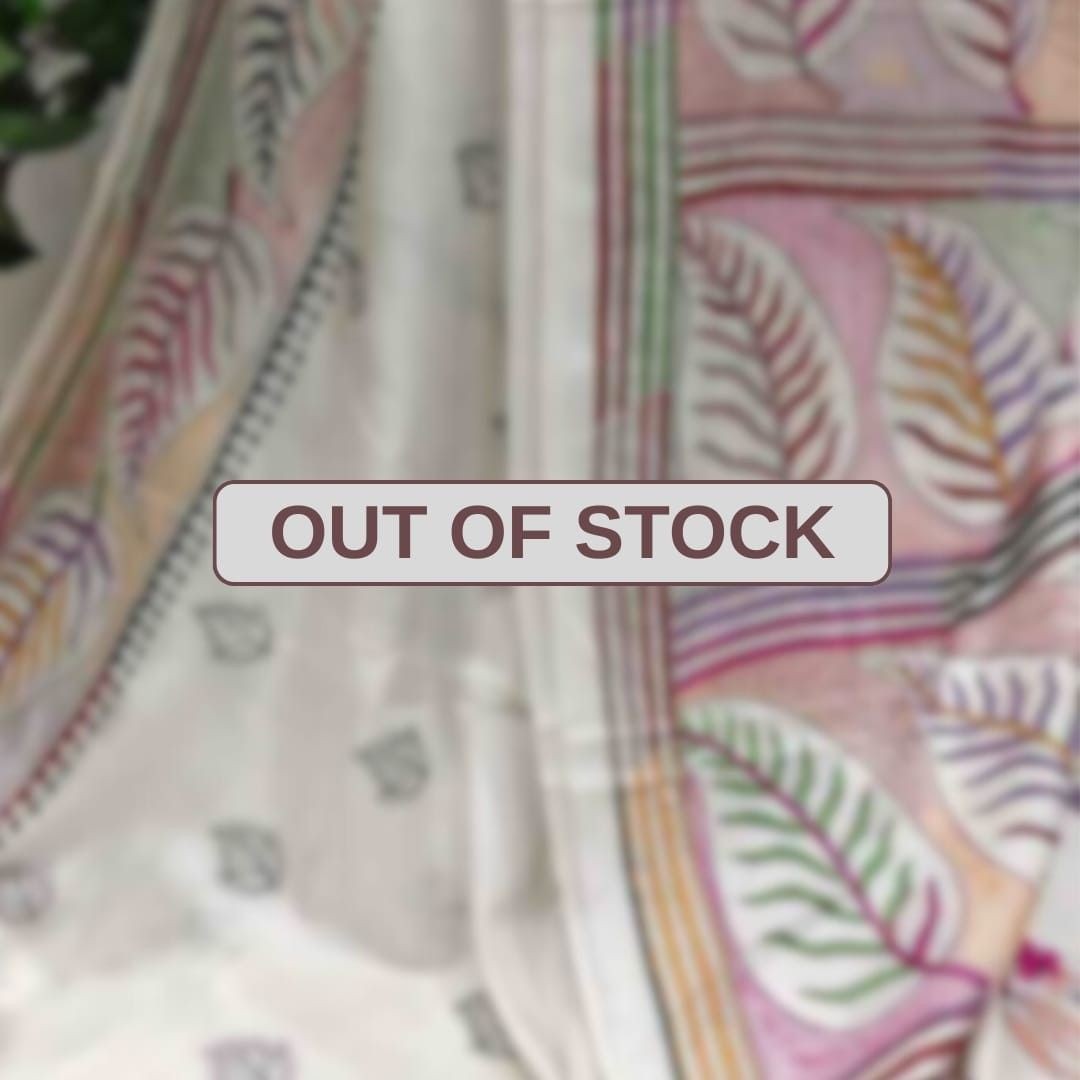 Serene White Leaf Touch Bangalore Silk Kantha Saree