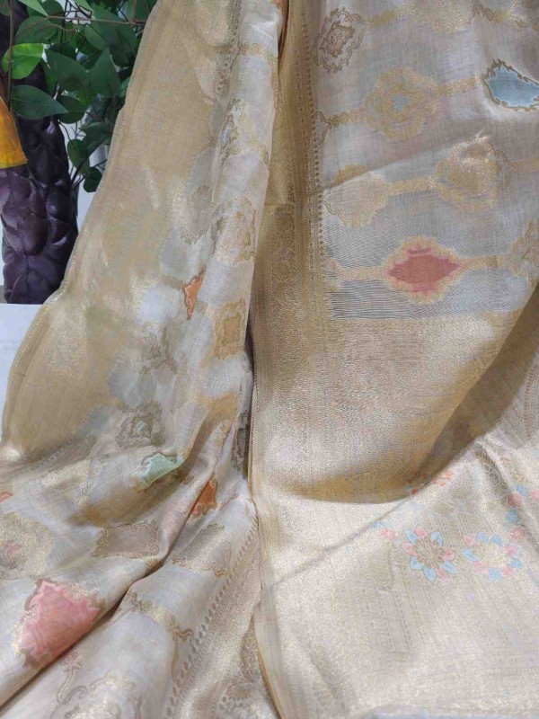 Jamdani  Assam Silk - Ivory with Banarasi design
