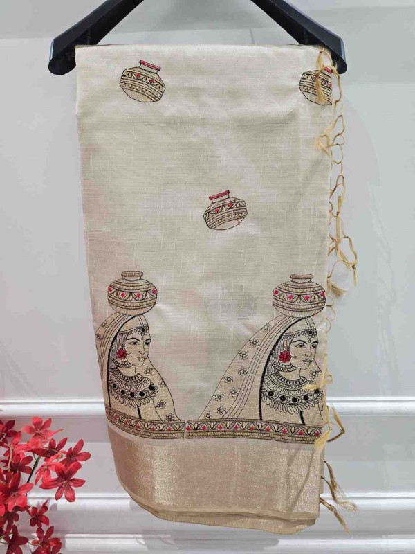 Women Carrying Pot motif Semi Tussar saree