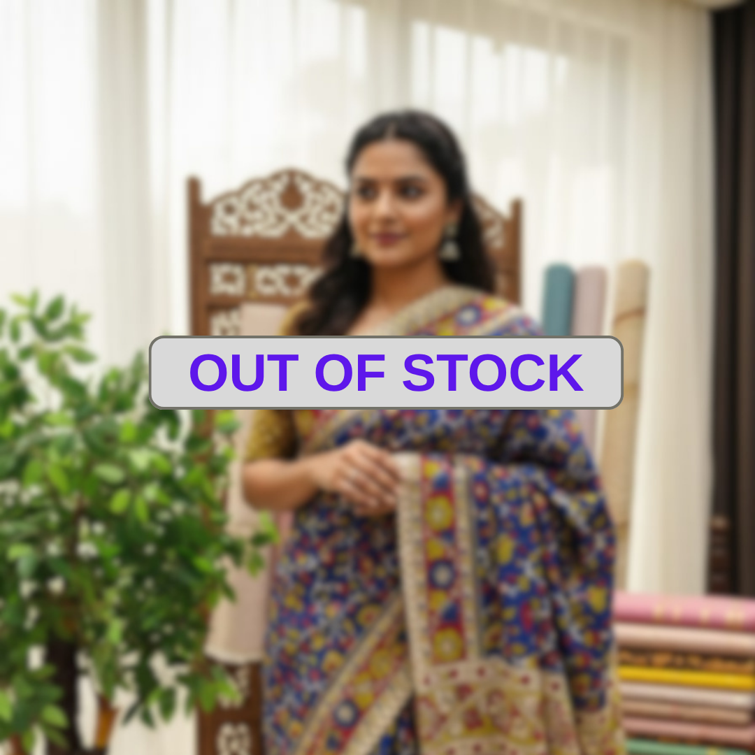 'Pushpavalli' Bright Blue canvas cotton Kalamkari Saree