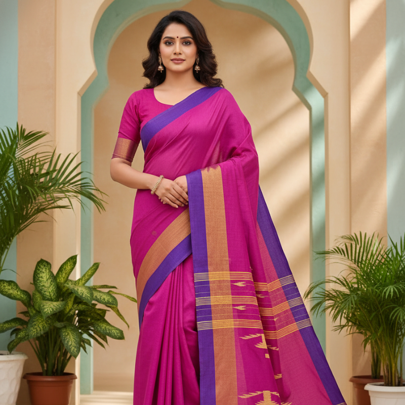 Pure Cotton Suti Saree – Deep Pink