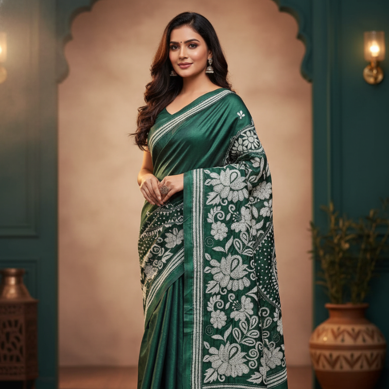 Bangalore Silk Kantha Saree - Sacramento