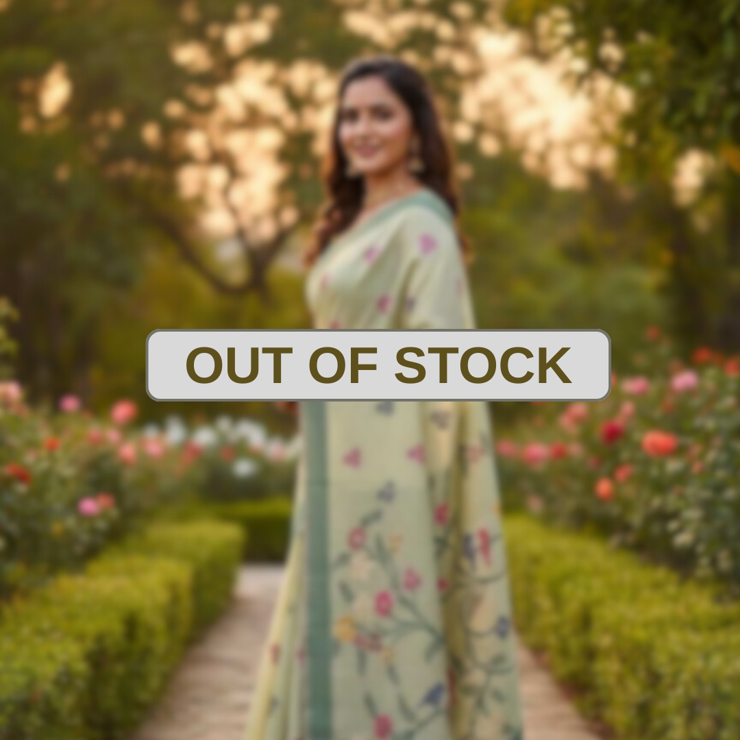 Bird Motif Muga jamdani Saree- Light Green