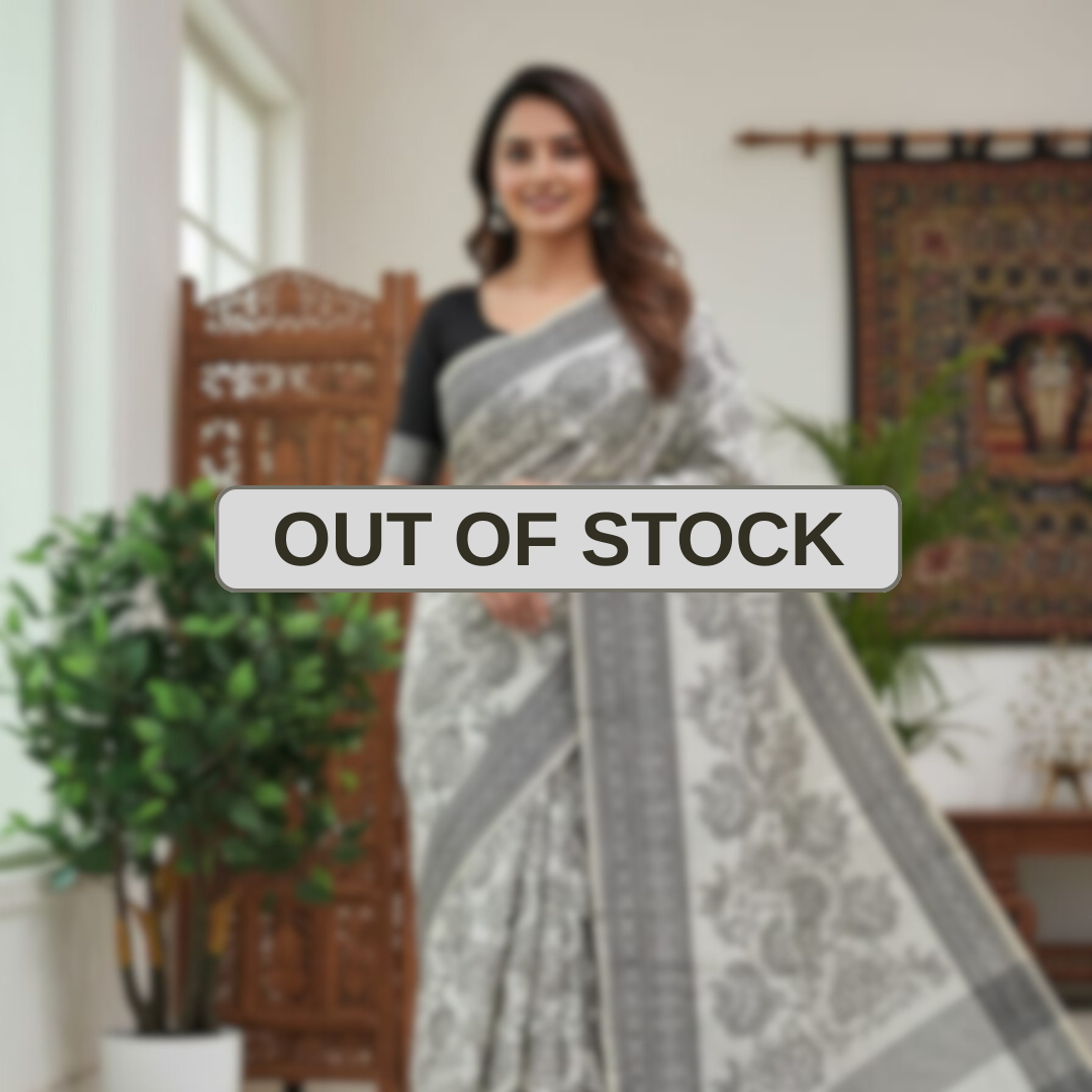 Black Thread Work Tussar Silk Saree - Floral Motifs