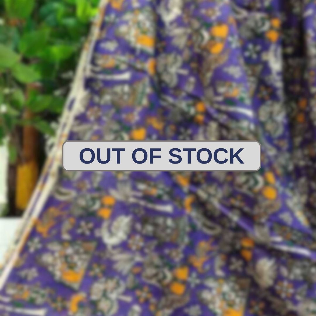 'Narikatika' Purple canvas with Trees and Human motifs  cotton Kalamkari Saree