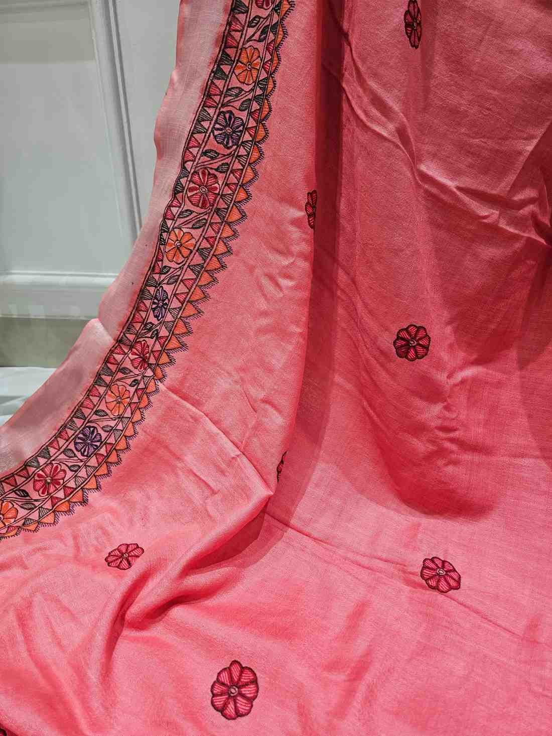'Nritya Mithila' Pink Hand painted Madhubani Blend Saree