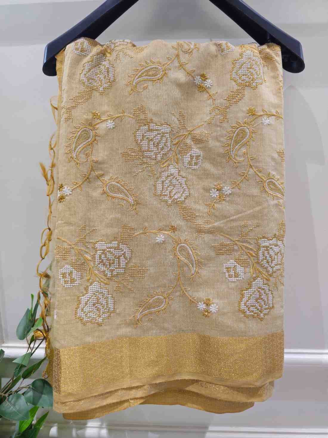 Riona Special Hand Stitched Assam Silk - Golden Rose Blossom