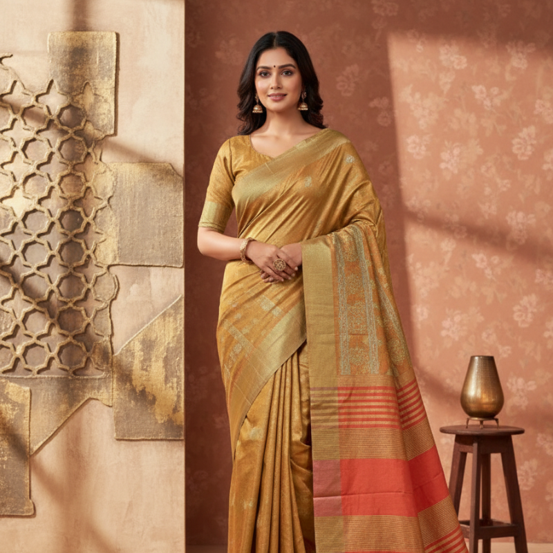 Hand Stitched Assam Silk - Merigold