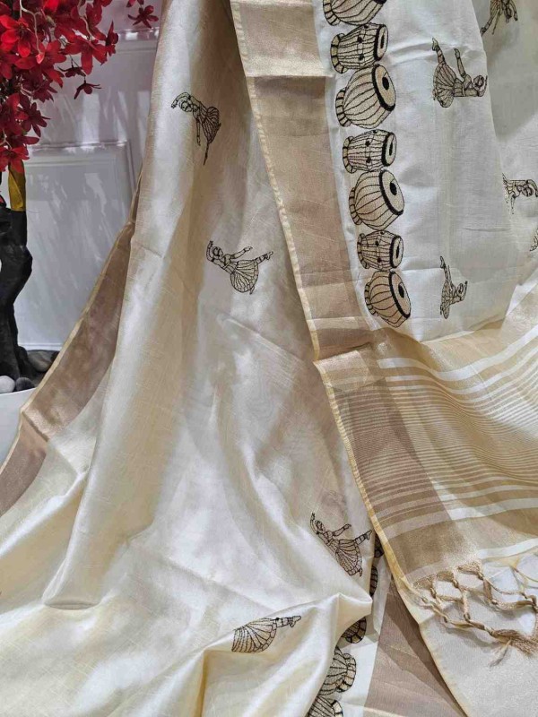 Dancing Girl Motif Semi Tussar Saree