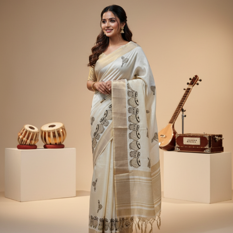 Dancing Girl Motif Semi Tussar Saree