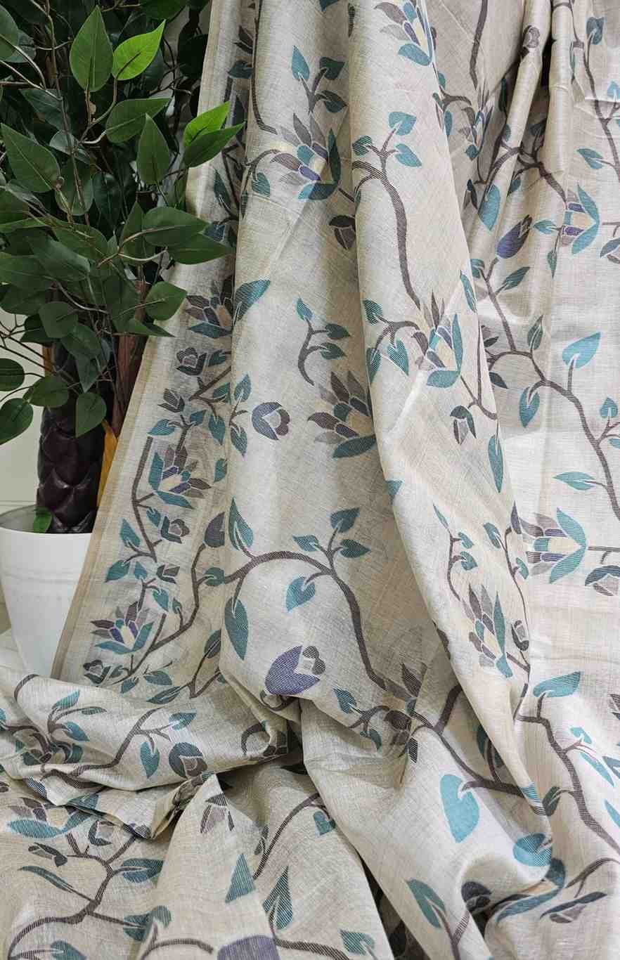 Floral Art Jamdani Saree - Green Blossom