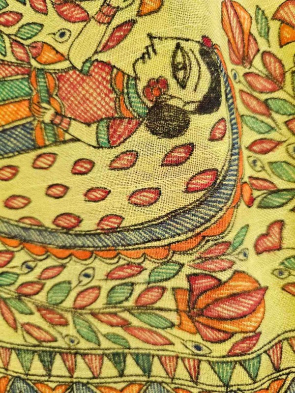 Madhubani Hand-Painted Silk Saree