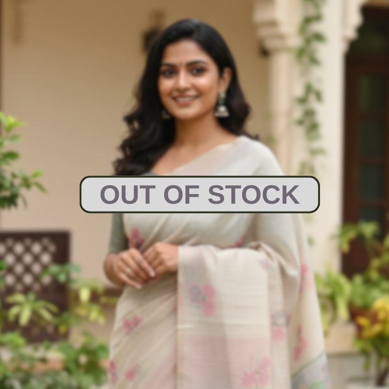 Dusky Lotus with Off White Base Muga Jamdani Saree