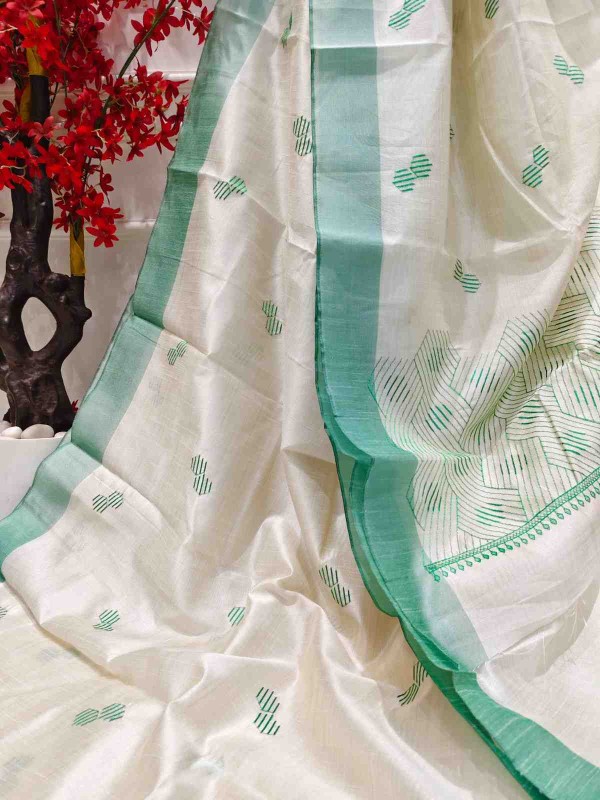 Hand stitched Matka Silk with Hexagon design – Green, Pink, Red