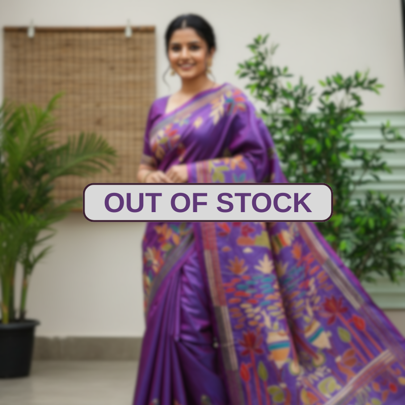 Violet Ocean Tale Bangalore Silk Kantha Saree