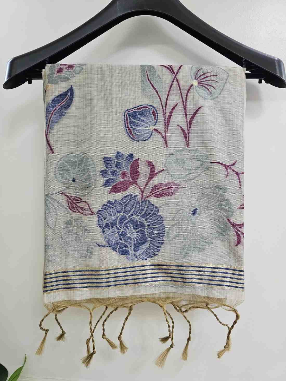 Floral Art Jamdani Saree -  Blue Lotus Motifs