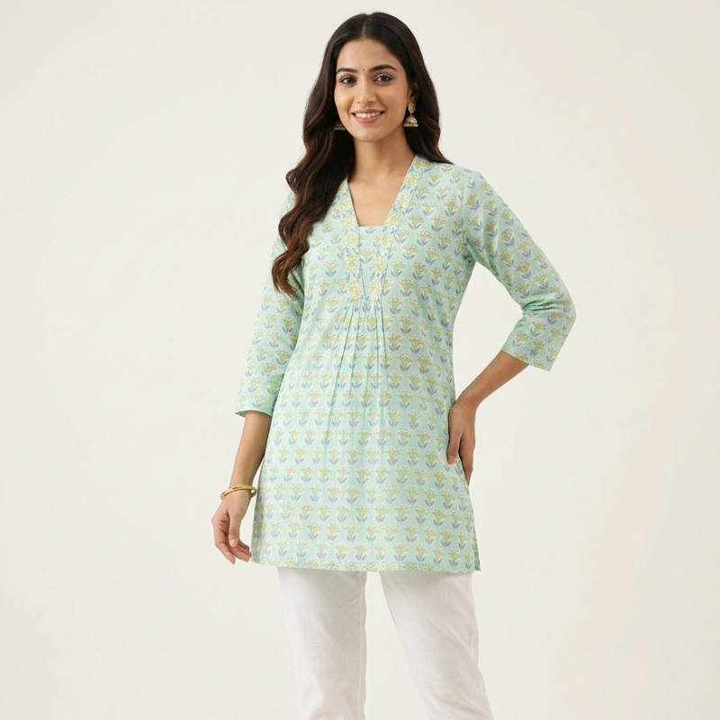 V-Neckline Ladies Short Kurti