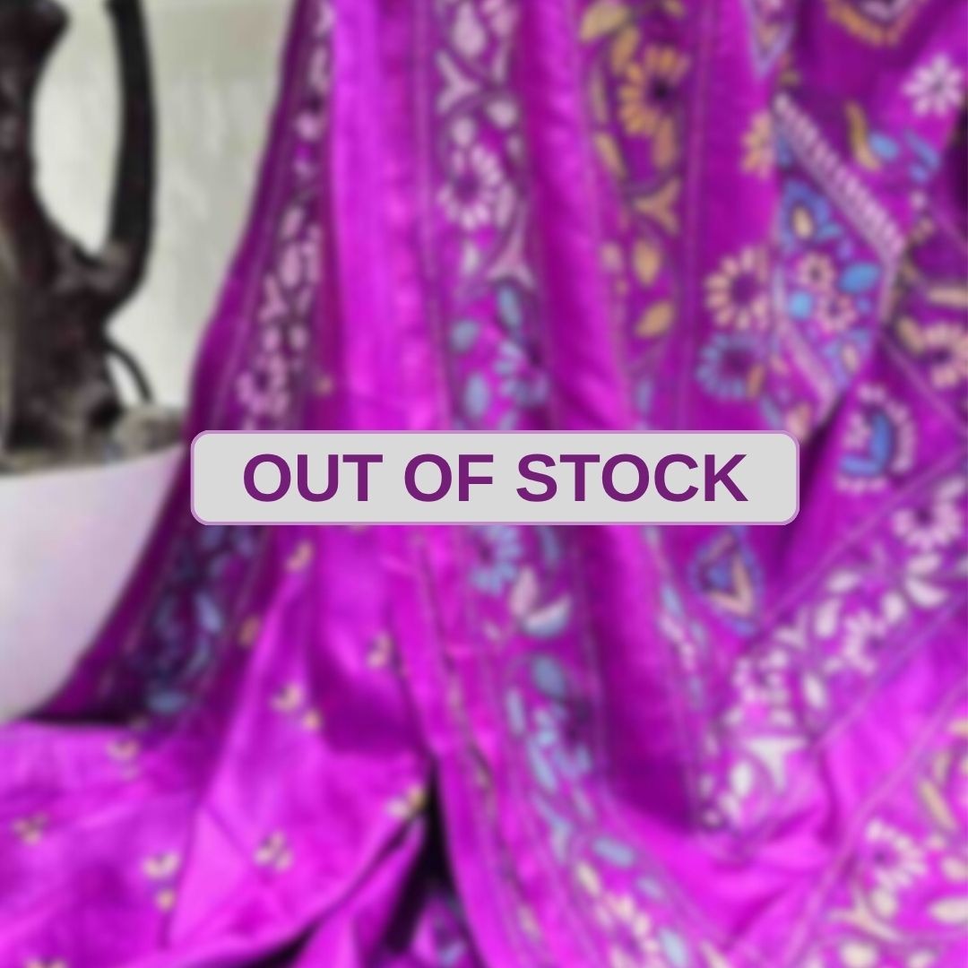 Bangalore pure silk Kantha Saree - Magenta Pink