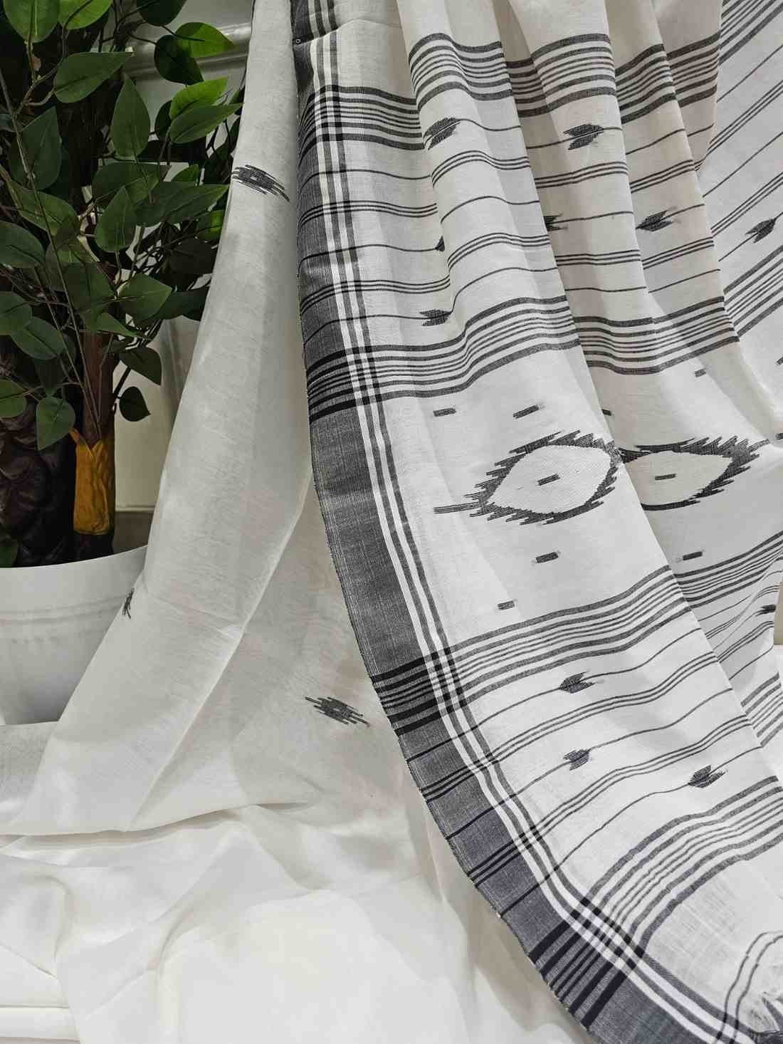 Pure Cotton suti saree - White