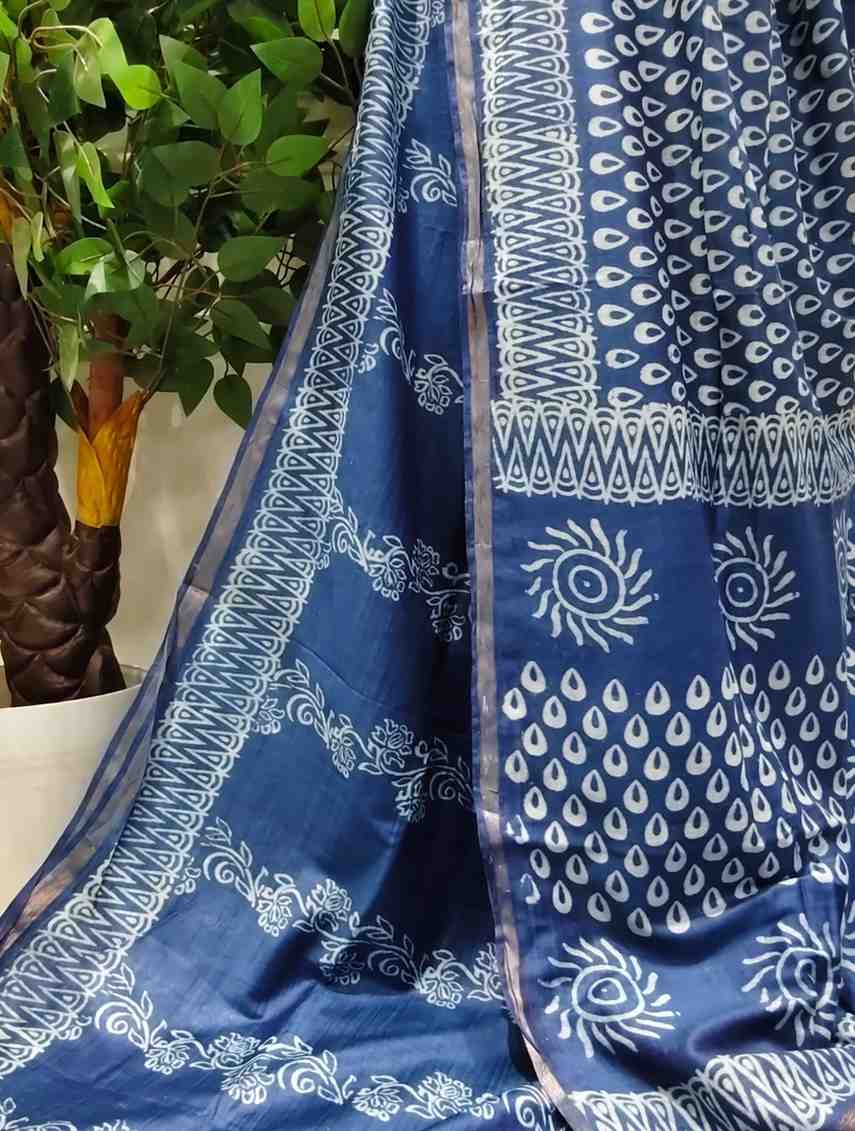 Mulberry Silk Handloom Saree-Blue with Nakshi Design