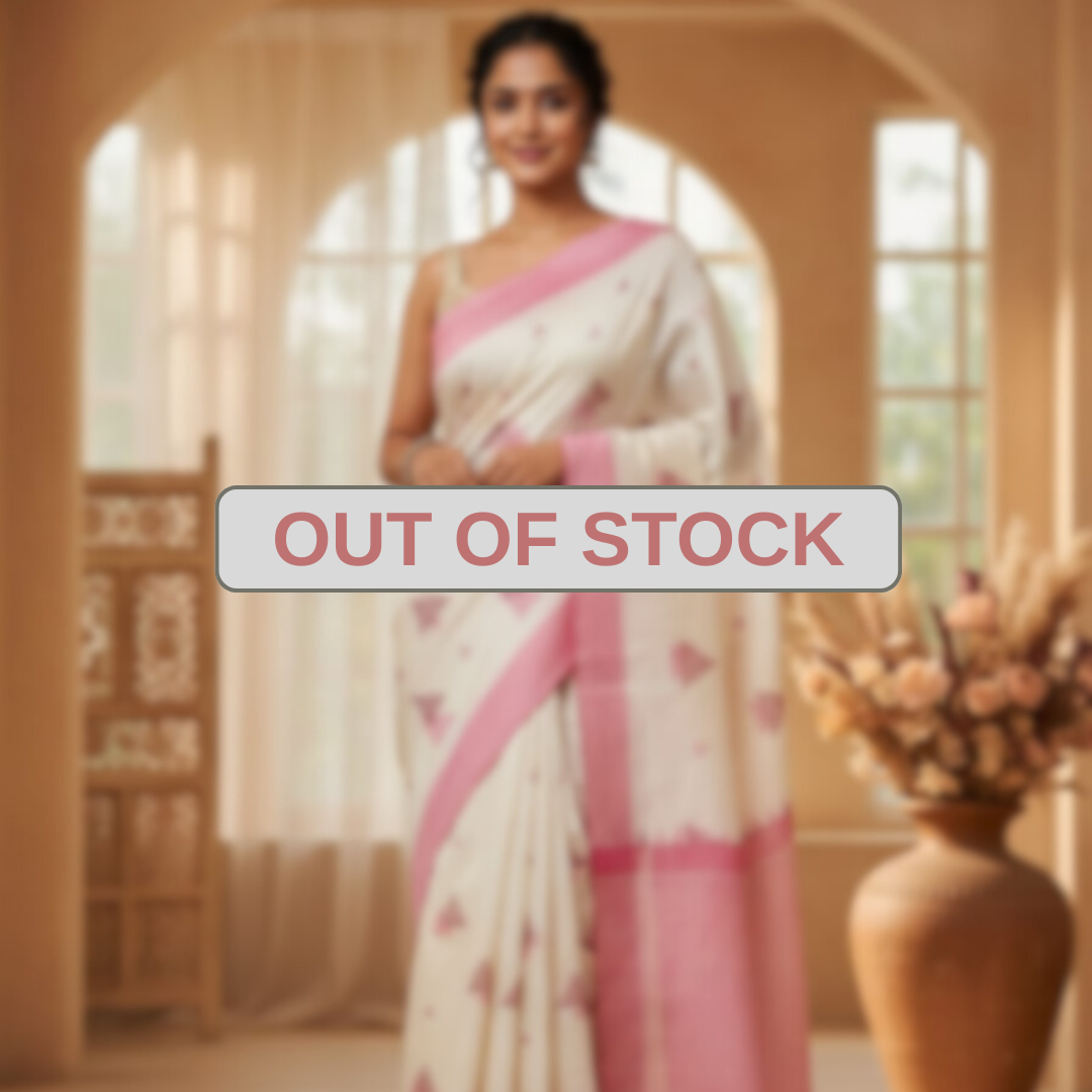 Hand stitched Matka Silk With Pyramid Design- Pink