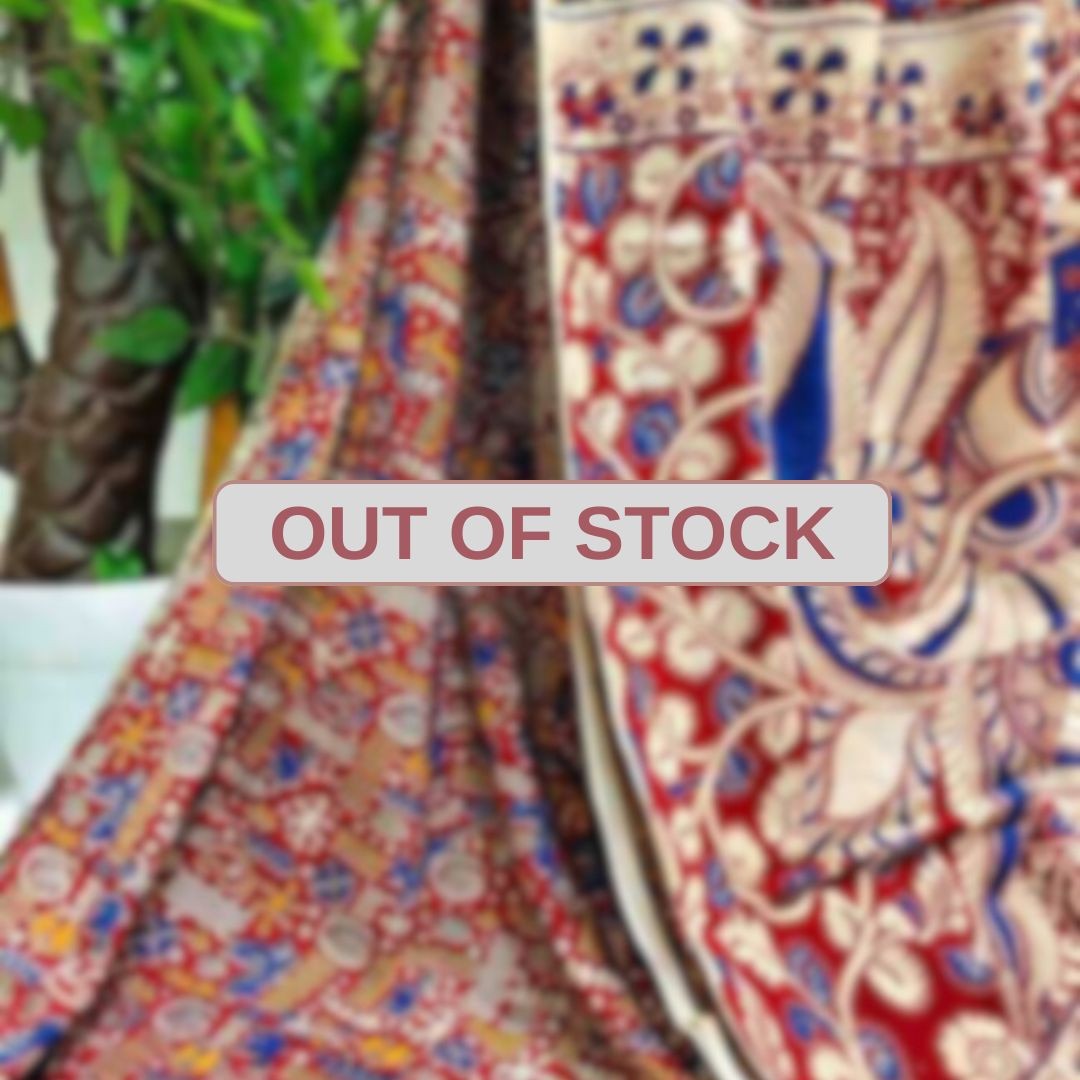 'Karṇika' Rust red with Tribal patterns cotton Kalamkari Saree