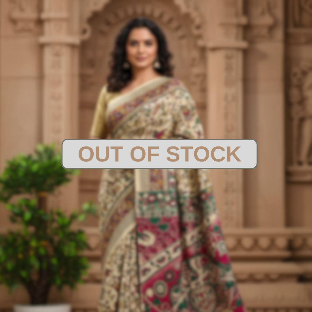 'Nrityachitra' Off white canvas with human motifs cotton Kalamkari Saree