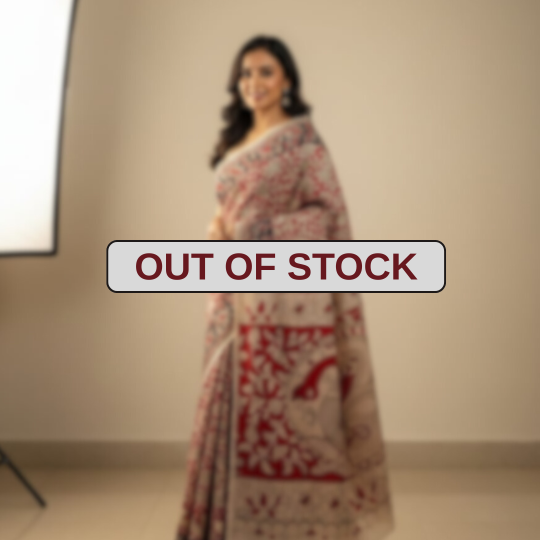 Red Canvas cotton kalamkari saree