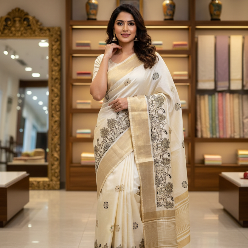 Deer Motif Semi Tussar Saree