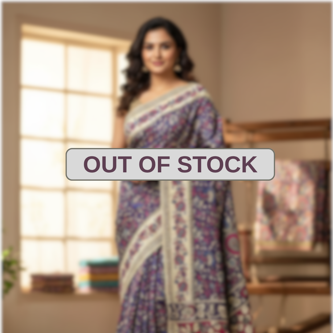 'Kusumataru' Black canvas with Floral and Birds motifs cotton Kalamkari Saree